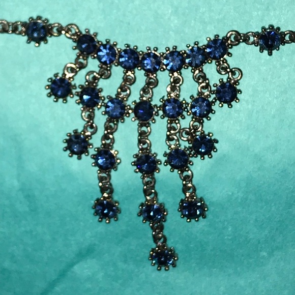 Vintage Jewelry - PROM VCLM BLUE RHINESTONE NECKLACE